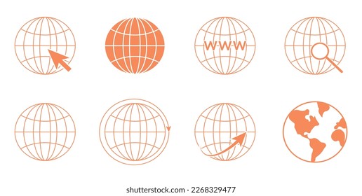 Juego de iconos de tierra de globo. Iconos de mapas del mundo. Elementos para el concepto móvil y aplicaciones web. Ilustración vectorial aislada en fondo blanco.