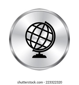 Globe earth icon - vector brushed metal button