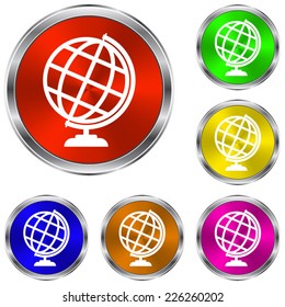 Globe earth icon - vector glossy colourful buttons