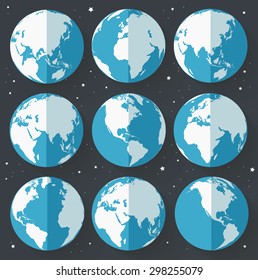 Globe earth icons. Flat style. Vector illustration