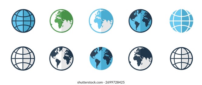 Iconos de tierra de globo fijados planos.