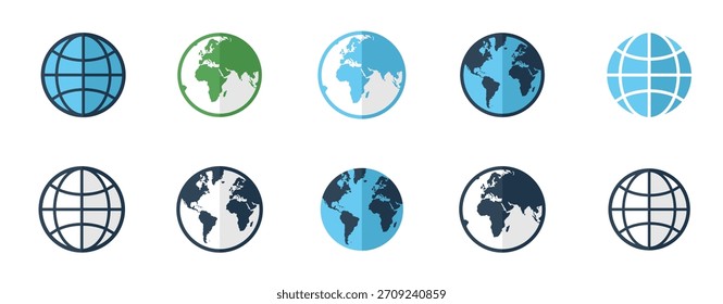 Iconos de tierra de globo fijados planos