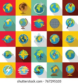 Globe Earth icons set. Flat illustration of 25 Globe Earth vector icons for web