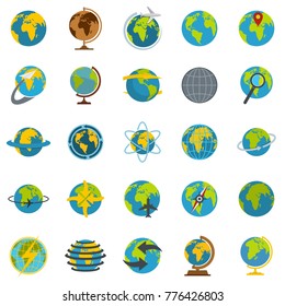 Globe Earth icons set. Flat illustration of 25 Globe Earth vector icons isolated on white background