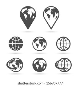 Globe earth icons set isolated on white. Vector illustration.