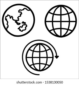 Globe earth icons set on white background.