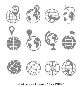 Globe earth icons set on white background