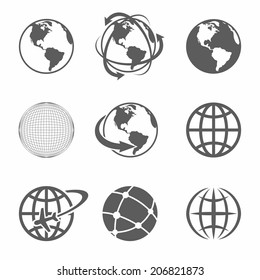 Globe earth icons set on white background