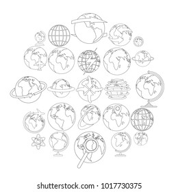 Globe Earth icons set. Outline illustration of 25 Globe Earth vector icons for web