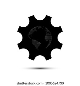 Globe of the Earth inside a gear or cog
