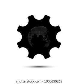 Globe of the Earth inside a gear or cog
