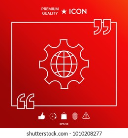 Globe of the Earth inside a gear or cog, setting parameters, Global Options - line icon
