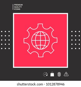 Globe of the Earth inside a gear or cog, setting parameters, Global Options - line icon