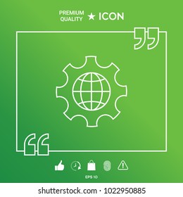 Globe of the Earth inside a gear or cog, setting parameters, Global Options - line icon