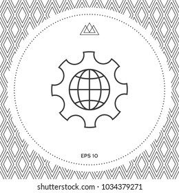 Globe of the Earth inside a gear or cog, setting parameters, Global Options - line icon