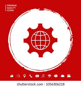 Globe of the Earth inside a gear or cog, setting parameters, Global Options icon Globe of the Earth inside a gear or cog, setting parameters, Global Options icon