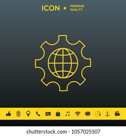 Globe of the Earth inside a gear or cog, setting parameters, Global Options - line icon