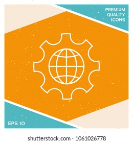 Globe of the Earth inside a gear or cog, setting parameters, Global Options - line icon