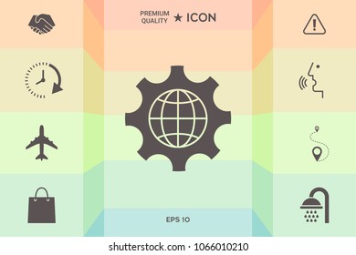Globe of the Earth inside a gear or cog, setting parameters, Global Options icon
