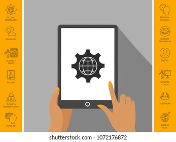 Globe of the Earth inside a gear or cog, setting parameters, Global Options icon