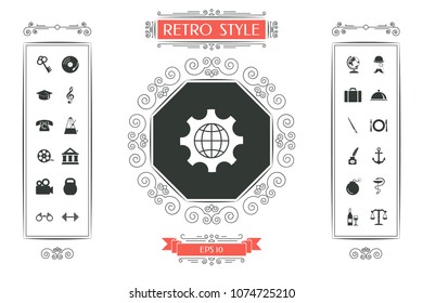 Globe of the Earth inside a gear or cog, setting parameters, Global Options icon