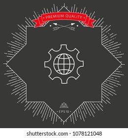 Globe of the Earth inside a gear or cog, setting parameters, Global Options - line icon