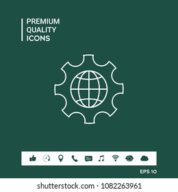 Globe of the Earth inside a gear or cog, setting parameters, Global Options - line icon