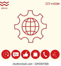 Globe of the Earth inside a gear or cog, setting parameters, Global Options - line icon