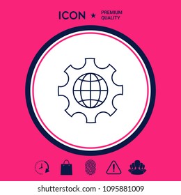 Globe of the Earth inside a gear or cog, setting parameters, Global Options - line icon
