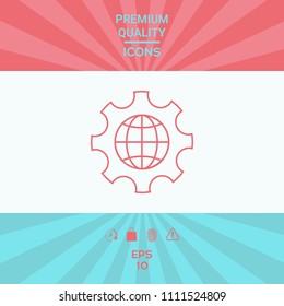 Globe of the Earth inside a gear or cog, setting parameters, Global Options - line icon