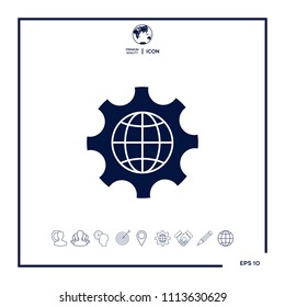 Globe of the Earth inside a gear or cog, setting parameters, Global Options icon