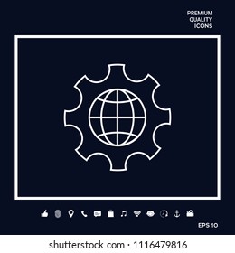 Globe of the Earth inside a gear or cog, setting parameters, Global Options - line icon