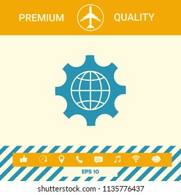 Globe of the Earth inside a gear or cog, setting parameters, Global Options icon