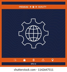 Globe of the Earth inside a gear or cog, setting parameters, Global Options - line icon