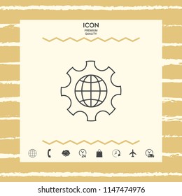 Globe of the Earth inside a gear or cog, setting parameters, Global Options - line icon