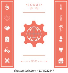 Globe of the Earth inside a gear or cog, setting parameters, Global Options icon