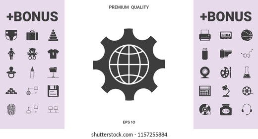 Globe of the Earth inside a gear or cog, setting parameters, Global Options icon