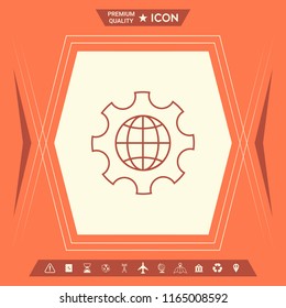 Globe of the Earth inside a gear or cog, setting parameters, Global Options - line icon