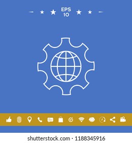 Globe of the Earth inside a gear or cog, setting parameters, Global Options - line icon
