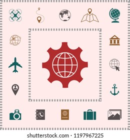 Globe of the Earth inside a gear or cog, setting parameters, Global Options icon