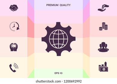Globe of the Earth inside a gear or cog, setting parameters, Global Options icon