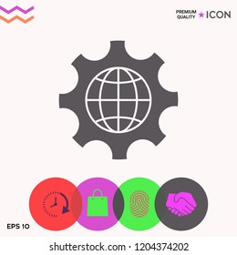 Globe of the Earth inside a gear or cog, setting parameters, Global Options icon