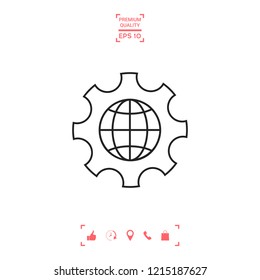 Globe of the Earth inside a gear or cog, setting parameters, Global Options - line icon