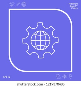 Globe of the Earth inside a gear or cog, setting parameters, Global Options - line icon. Graphic elements for your design
