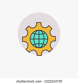 Globe of the Earth inside a gear or cog, setting parameters, Global Options icon. Graphic elements for your design