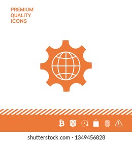 Globe of the Earth inside a gear or cog, setting parameters, Global Options icon. Graphic elements for your design