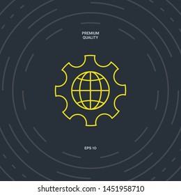 Globe of the Earth inside a gear or cog, setting parameters, Global Options - line icon. Graphic elements for your design
