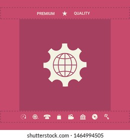 Globe of the Earth inside a gear or cog, setting parameters, Global Options icon. Graphic elements for your design