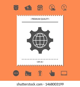 Globe of the Earth inside a gear or cog, setting parameters, Global Options icon. Graphic elements for your design