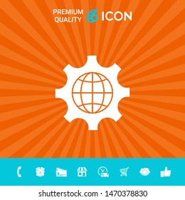 Globe of the Earth inside a gear or cog, setting parameters, Global Options icon. Graphic elements for your design